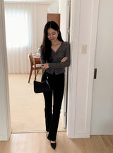 Slim Fit Shirring Ribbed Knit Cardigan (3color)