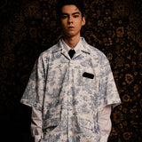 プリントリネンブレンドショートスリーブジャケット/[UNISEX] Printed Linen-Blend Short-Sleeved Jacket (White)