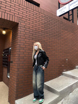 two-way crop leather jacket [2color]