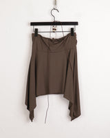 Roffin brown halter beaded shirring unbalanced tube top