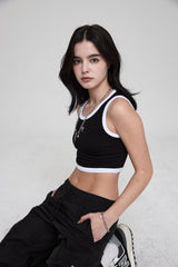 mii リブ クロップタンクトップ / mii RIBBED CROP TANK TOP BLACK