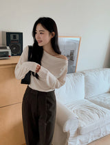 ドレープオフショルダー長袖Tシャツ