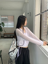 ピロウビーチウェアシースルーリネンニット長袖ジップアップ / Pillow Beachwear See-through Linen Knit Long Sleeve Zip-up