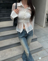 Scratch boots cut denim pants