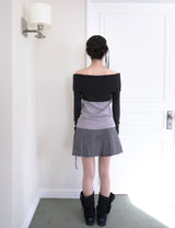 TWO-TONE OFF-SHOULDER KNIT (GREY)