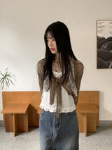 フリルリボンボタンクロップキャミソールブラウス / Allu frill ribbon button crop sleeveless blouse