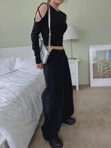 2ボタンワイドデニムパンツ / no.1796 Two-Button Wide Denim Pants (3color)