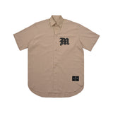 [UNISEX] Logo Applique Linen-Blend Baseball Shirt (Camel)