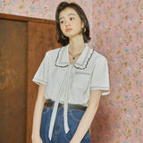 ステッチ タイ カラー ブラウス / [LINE] Stitch Tie Collar Blouse