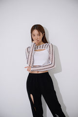 ライン ブラックホール メッシュ クロップ Tシャツ / TOP(9369) Line Black Hole Mesh Crop Tee
