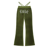 0 3 LOVE Velvet string pants - KHAKI (6626825240694)