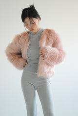 フラミンゴクロップファージャケット/Flamingo Crop Fur Jacket (3color)