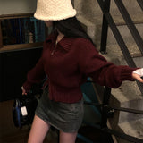 [BELLIDE MADE] Solid Standard Semi-Crop Knit Zip-Up