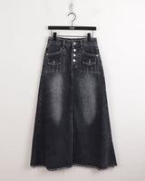 マーブルボタンポケットAラインロングデニムスカート/Muffled button pocket A-line long denim skirt