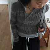Nier angora fur color combination striped diagonal zipper slim long sleeve knit