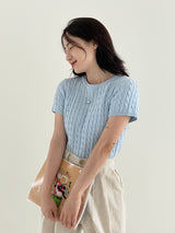 Twisted knitwear short-sleeved