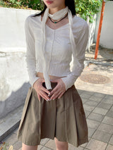 Tory V-neck Shirring Pleated Cropped Long-Sleeved T-shirt