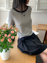 Ann's layered color combination round long-sleeved warmer T-shirt