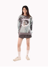 [tiedye] cat on the cloud sweatshirt - green (6636674646134)