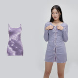 ribbon detail dress set purple