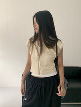 スポーツセミクロップベストジップアップ/Slon  Sporty Color Semi-Crop Short-Sleeved Vest Zip-Up