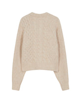 ROUND NECK FISHERMAN CROP CARDIGAN LIGHT BEIGE