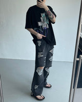 ダメージワイドパンツ / SK Damage Wide Pants (2 colors)