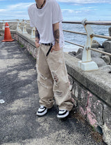 ウォッシングベージュワイドパンツ