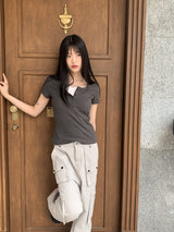 ソトンハーフボタンベーシックゴルジ半袖Tシャツ