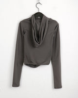 Shaz shirring shoulder slit hooded t-shirt