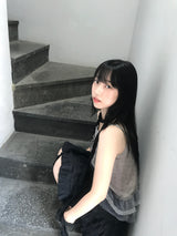 モリガールコルセットパンチングフリルレーススリーブレス