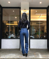 SEMI-WIDE FIT STRING POINT DARK DENIM PANTS [17708]