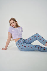 ストレートフィットチェリー刺繍デニムパンツ/ STRAIGHT FIT CHERRY EMBROIDERY DENIM PANTS [6851]