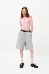 チェリージャカードパターンショートスリーブカーディガン / CHERRY JACQUARD PATTERN SHORT SLEEVE CARDIGAN [PINK]