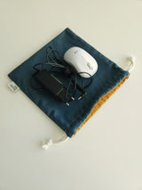 Two tone string pouch - teal blue L
