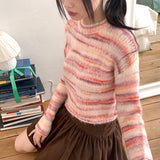 Huretz Wool Mix Stripe Coloring Crop Long-Sleeved Knit