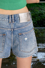 DAMAGE DENIM SHORTS (BLUE)