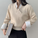 Hugging Loose fit Semi-Crop V-neck Long-sleeved Knitwear (12 colors)