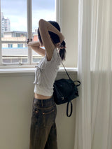 Juri Ruffle Ribbon Wrap Strap Cropped Short Sleeve T-shirt