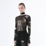 nunウィズガンタトゥートップ/0 6 nun with guns tattoo top - BLACK