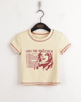 チャカレッドプリントクロップ半袖Tシャツ / Chaka Red Printed Cropped Short Sleeve T-Shirt