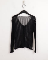 Raon see-through damage corset long sleeve crop knit