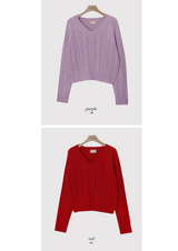 WT Cable V-neck Crop Knit (6color)