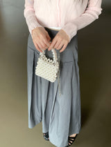 フェディンメタルパールビーズパールトートクロスバッグ/Pedin Metal Pearl Bead Pearl Tote Crossbody Bag