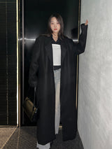 [UNISEX]ウールバックボタンマキシロングコート(ブラック)