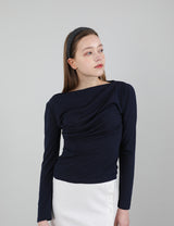 ドレープパフシャーリングTシャツ / Drape Puff Shirring T-shirt Navy