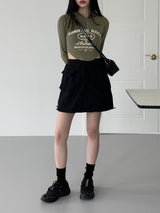 スリムレタリングスナップクロップフードTシャツ/Nofam Slim Lettering Snap Cropped Hooded T-shirt