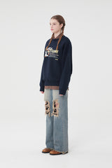 ウィティーバニーワーディングドロップスウェットシャツ／WITTY BUNNY WORDING DROP SWEATSHIRT [NAVY]