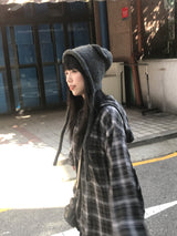 デイリーヴィンテージフード付きチェックシャツ