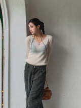 [WOOL28%] モヘアVネックウォーマーニット